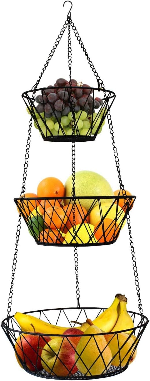 Heavy Duty 3 Tier Hanging Kitchen Black Fruit Basket