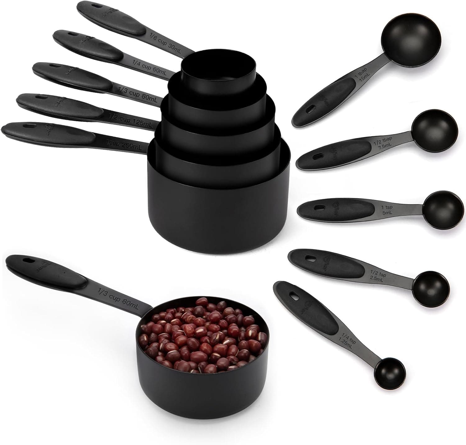 Joyhill Measuring Cups and Spoons Set of 10, Stainless Steel Nesting Metal Cups, Silicone Handl